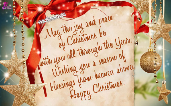 Wish you a season of blessings from heaven above. Happy christmas. Christmas Quotes Image