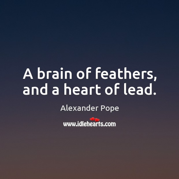 A brain of feathers, and a heart of lead. Alexander Pope Picture Quote