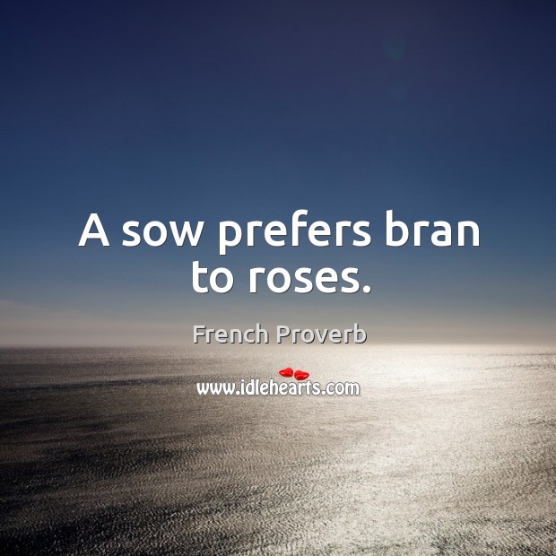 A sow prefers bran to roses. French Proverbs Image