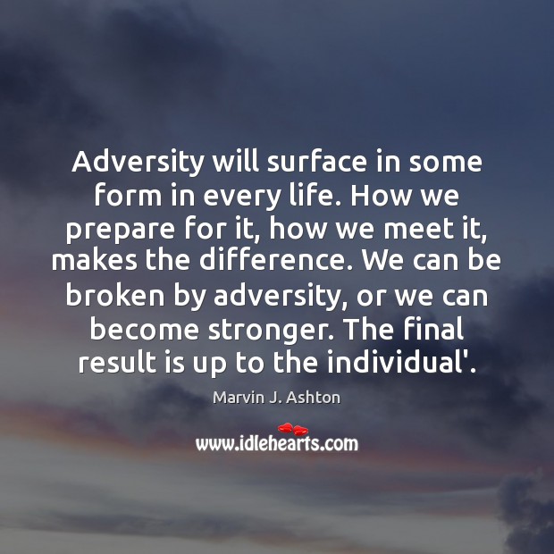 Adversity will surface in some form in every life. How we prepare Image