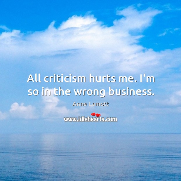 All criticism hurts me. I’m so in the wrong business. Anne Lamott Picture Quote