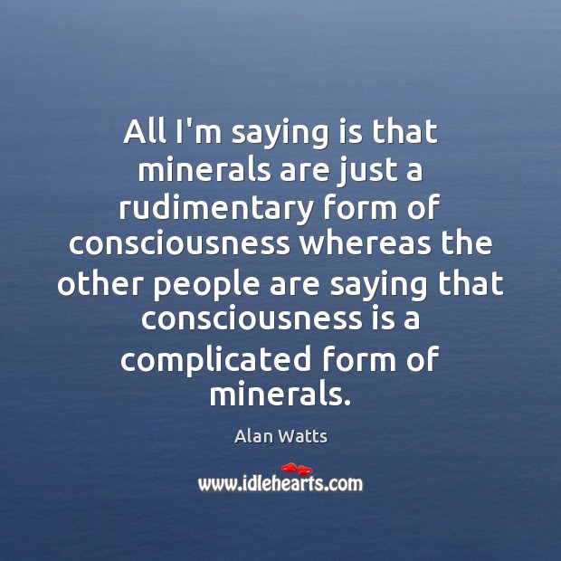 All I’m saying is that minerals are just a rudimentary form of Alan Watts Picture Quote