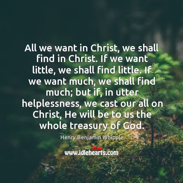 All we want in Christ, we shall find in Christ. If we Henry Benjamin Whipple Picture Quote