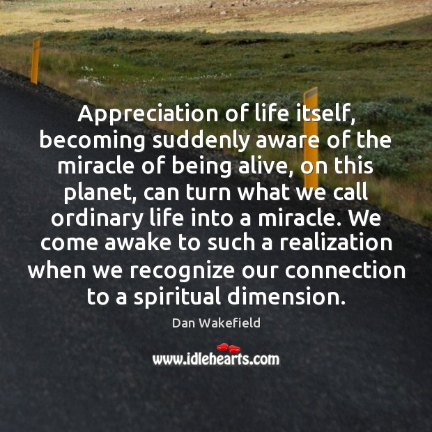 Appreciation of life itself, becoming suddenly aware of the miracle of being Dan Wakefield Picture Quote