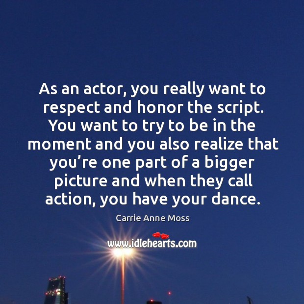 As an actor, you really want to respect and honor the script. You want to try to be in the Respect Quotes Image