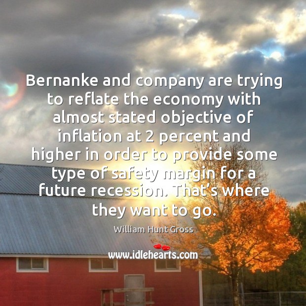 Bernanke and company are trying to reflate the economy with almost stated objective of inflation William Hunt Gross Picture Quote