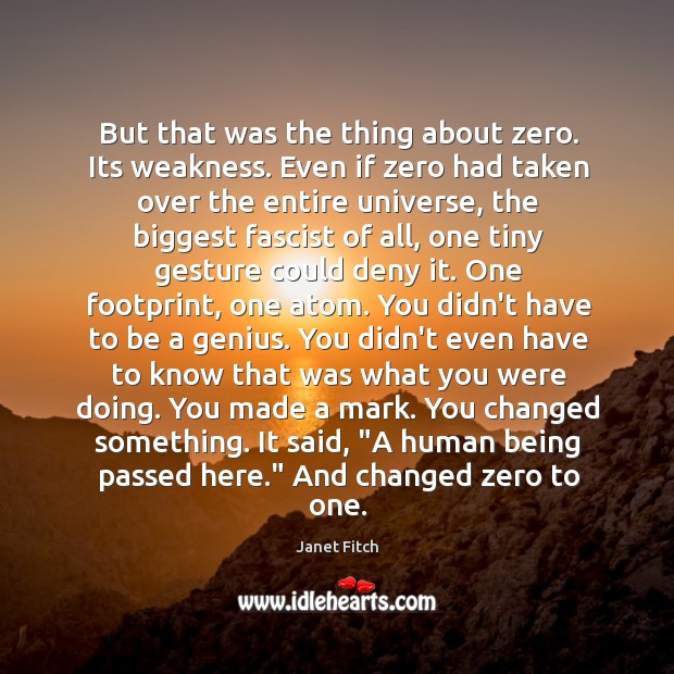 But that was the thing about zero. Its weakness. Even if zero Janet Fitch Picture Quote