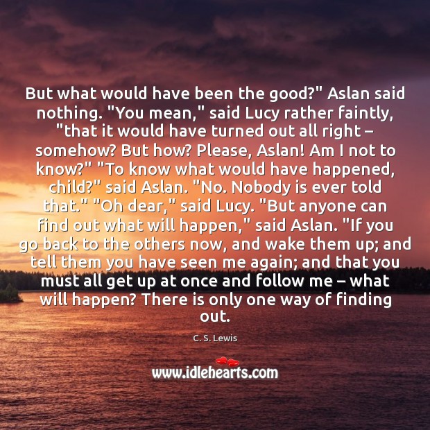 But what would have been the good?” Aslan said nothing. “You mean,” Picture Quotes Image