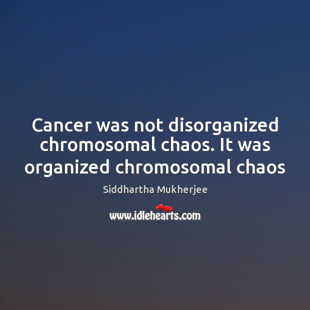 Cancer was not disorganized chromosomal chaos. It was organized chromosomal chaos Siddhartha Mukherjee Picture Quote