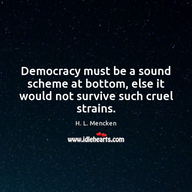 Democracy must be a sound scheme at bottom, else it would not survive such cruel strains. H. L. Mencken Picture Quote