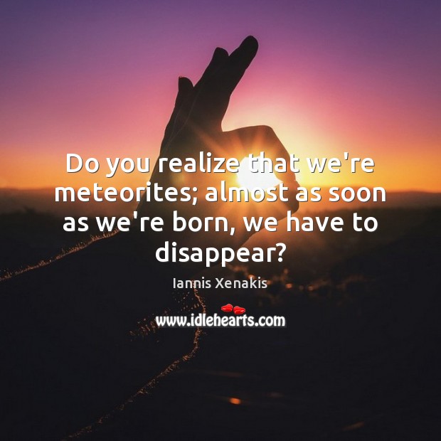 Do you realize that we’re meteorites; almost as soon as we’re born, we have to disappear? Image