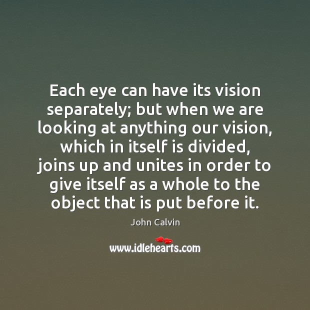 Each eye can have its vision separately; but when we are looking John Calvin Picture Quote