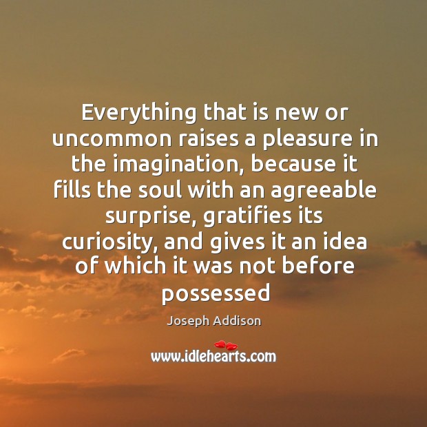 Everything that is new or uncommon raises a pleasure in the imagination, because it fills Joseph Addison Picture Quote