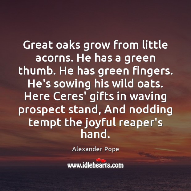 Great oaks grow from little acorns. He has a green thumb. He Image