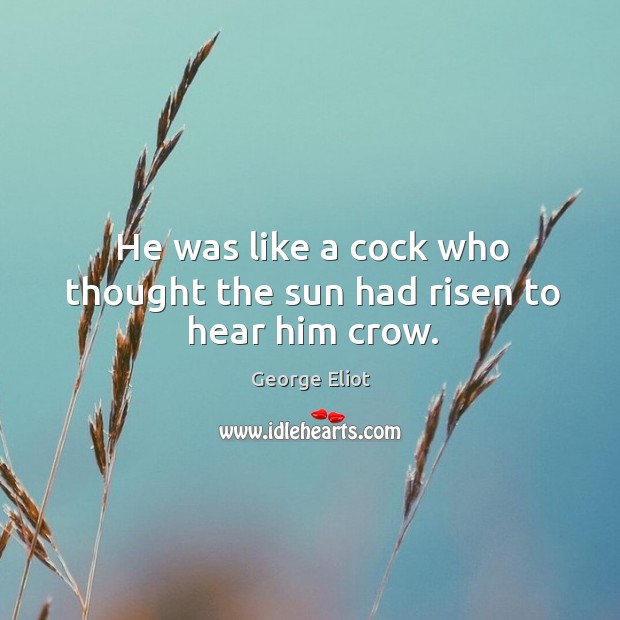 He was like a cock who thought the sun had risen to hear him crow. George Eliot Picture Quote