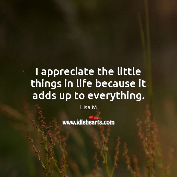 I appreciate the little things in life because it adds up to everything. Appreciate Quotes Image