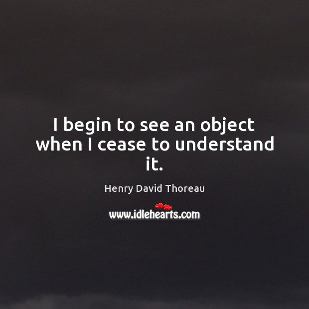 I begin to see an object when I cease to understand it. Henry David Thoreau Picture Quote