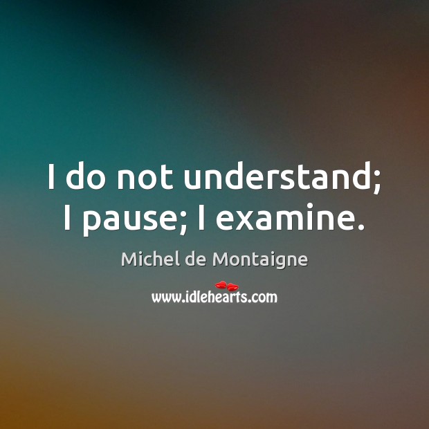 I do not understand; I pause; I examine. Michel de Montaigne Picture Quote