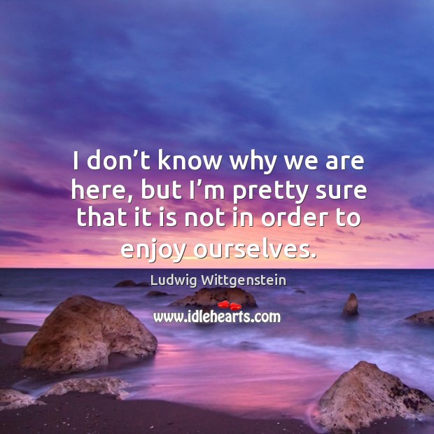 I don’t know why we are here, but I’m pretty sure that it is not in order to enjoy ourselves. Ludwig Wittgenstein Picture Quote