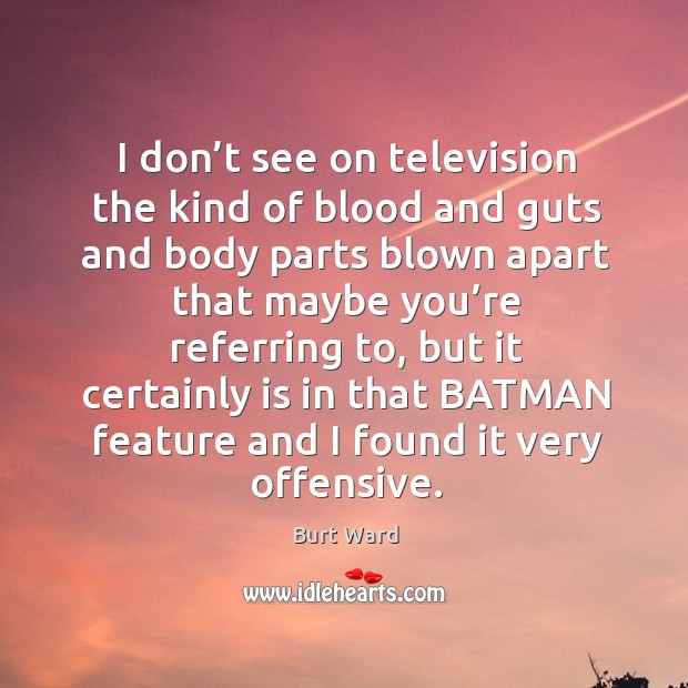 I don’t see on television the kind of blood and guts and body parts blown apart that maybe Offensive Quotes Image