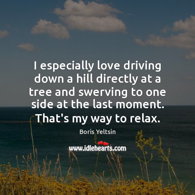 I especially love driving down a hill directly at a tree and Driving Quotes Image