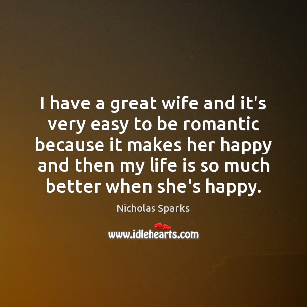 I have a great wife and it’s very easy to be romantic Nicholas Sparks Picture Quote