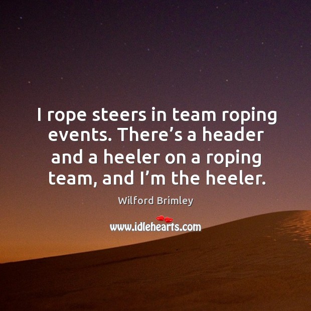 I rope steers in team roping events. There’s a header and a heeler on a roping team, and I’m the heeler. Team Quotes Image