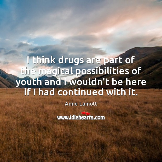 I think drugs are part of the magical possibilities of youth and Anne Lamott Picture Quote