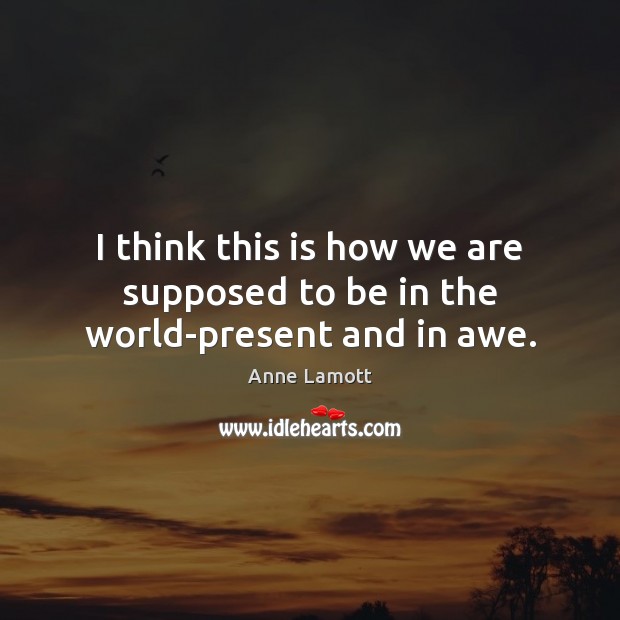I think this is how we are supposed to be in the world-present and in awe. Anne Lamott Picture Quote
