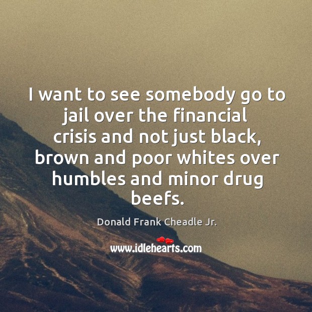 I want to see somebody go to jail over the financial crisis and not just black Donald Frank Cheadle Jr. Picture Quote