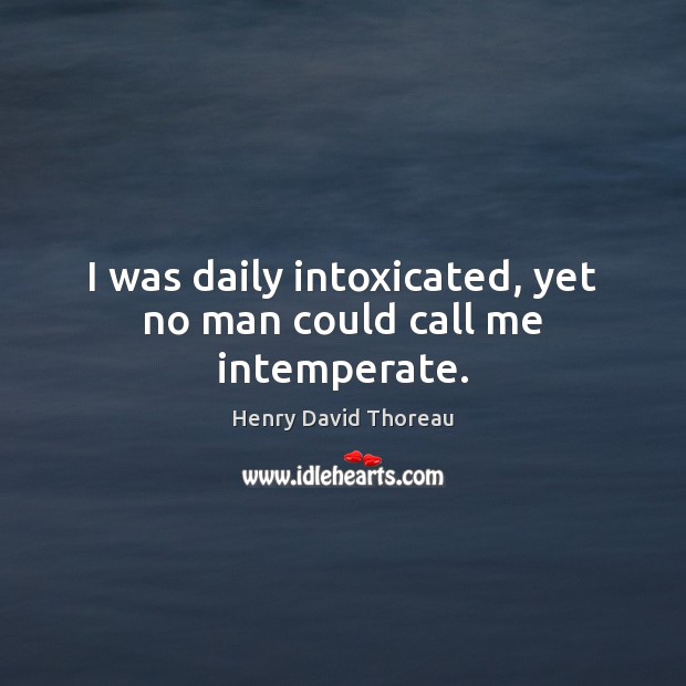 I was daily intoxicated, yet no man could call me intemperate. Henry David Thoreau Picture Quote