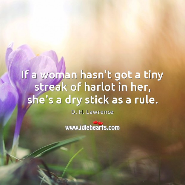 If a woman hasn’t got a tiny streak of harlot in her, she’s a dry stick as a rule. Image