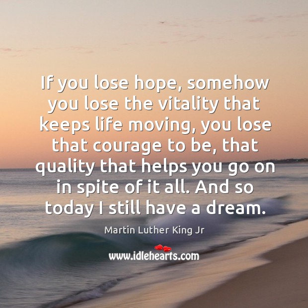 If you lose hope, somehow you lose the vitality that keeps life moving, you lose that courage to be Image