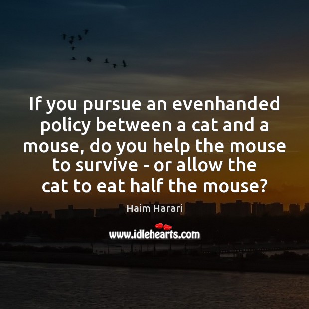 If you pursue an evenhanded policy between a cat and a mouse, Haim Harari Picture Quote