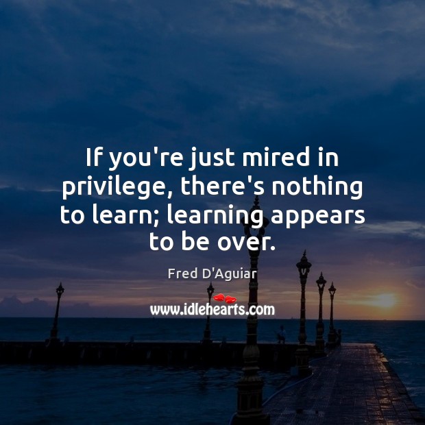 If you’re just mired in privilege, there’s nothing to learn; learning appears to be over. Fred D’Aguiar Picture Quote