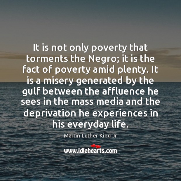 It is not only poverty that torments the Negro; it is the Image