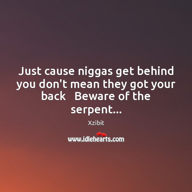 Just cause niggas get behind you don’t mean they got your back   Beware of the serpent… Xzibit Picture Quote