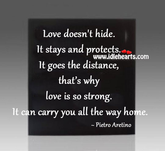 Love doesn’t hide. It stays and protects. Pietro Aretino Picture Quote