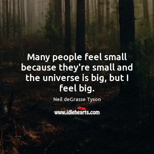 Many people feel small because they’re small and the universe is big, but I feel big. Neil deGrasse Tyson Picture Quote