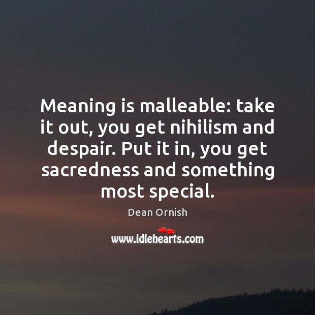 Meaning is malleable: take it out, you get nihilism and despair. Put Image