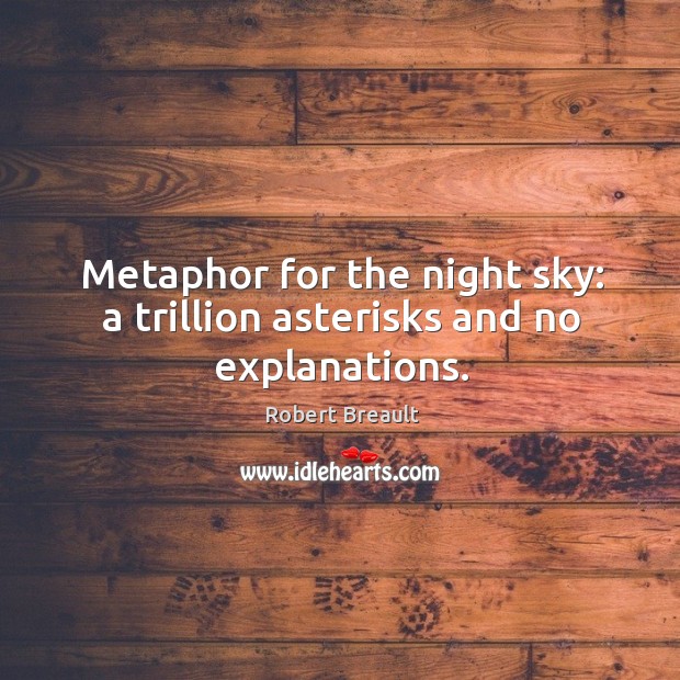 Metaphor for the night sky: a trillion asterisks and no explanations. Robert Breault Picture Quote