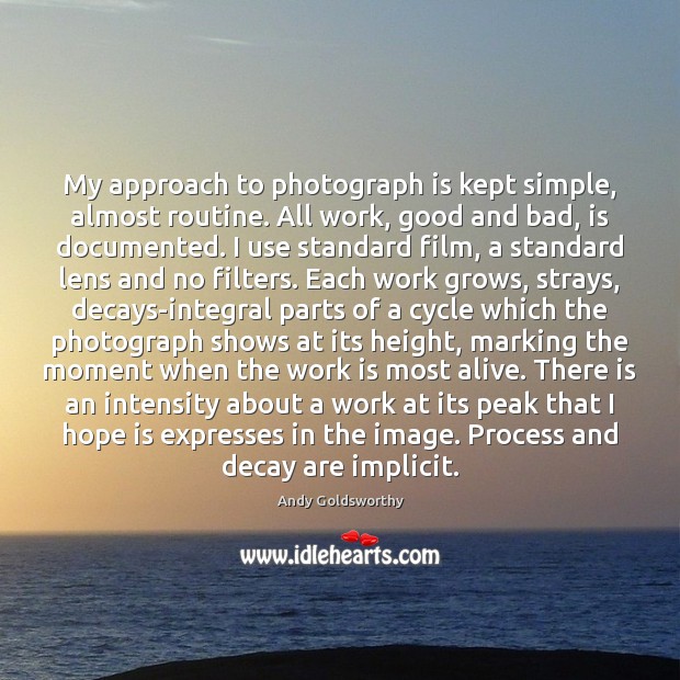 My approach to photograph is kept simple, almost routine. All work, good Hope Quotes Image