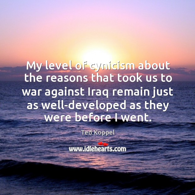 My level of cynicism about the reasons that took us to war against iraq remain just as well-developed as they were before I went. War Quotes Image