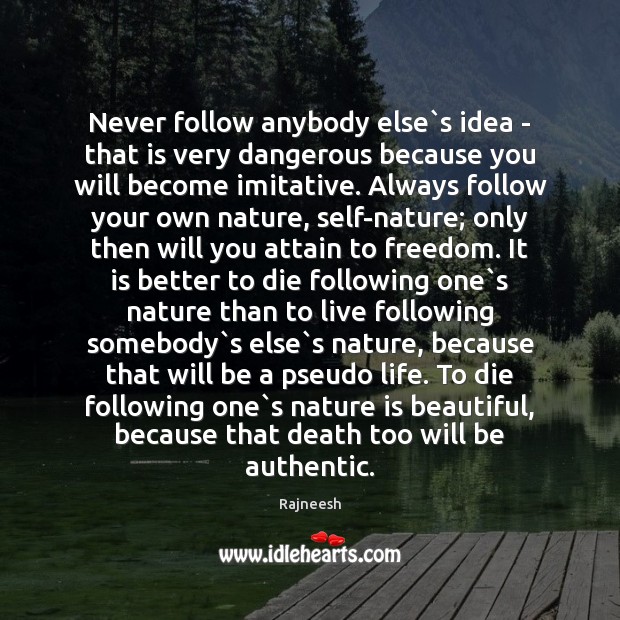 Never follow anybody else`s idea – that is very dangerous because Image