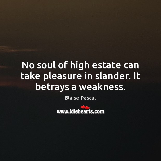 No soul of high estate can take pleasure in slander. It betrays a weakness. Image