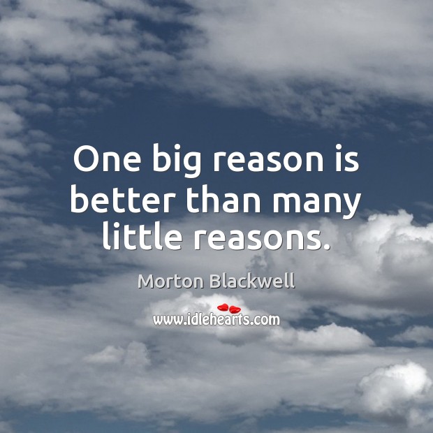 One big reason is better than many little reasons. Morton Blackwell Picture Quote