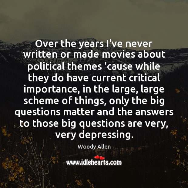 Over the years I’ve never written or made movies about political themes Woody Allen Picture Quote