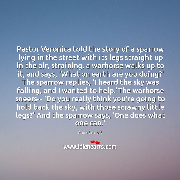 Pastor Veronica told the story of a sparrow lying in the street Anne Lamott Picture Quote