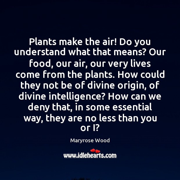 Plants make the air! Do you understand what that means? Our food, Maryrose Wood Picture Quote