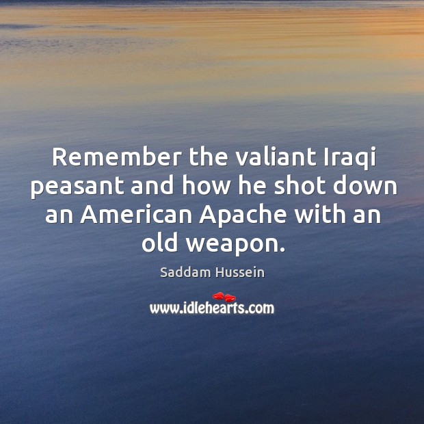 Remember the valiant iraqi peasant and how he shot down an american apache with an old weapon. Image